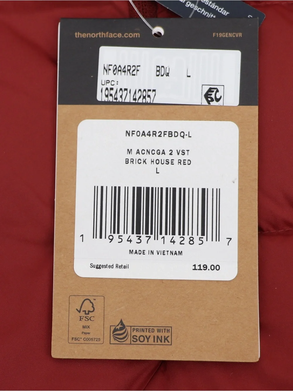 The North Face Men’s Aconcagua 2 Large Down Vest Brick House Red New Authentic